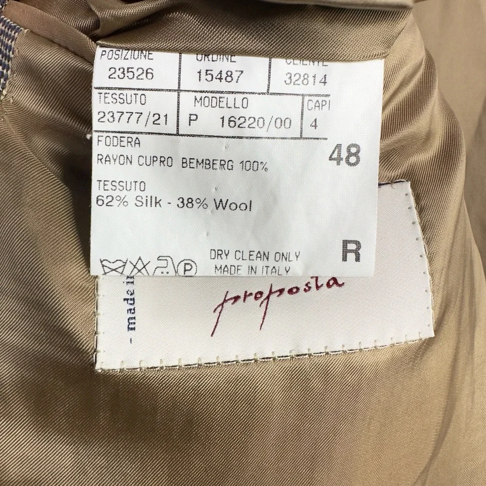 Canali Proposta Blazer Men 48R Brown Silk Wool Plaid 2 Button Career Suit Jacket